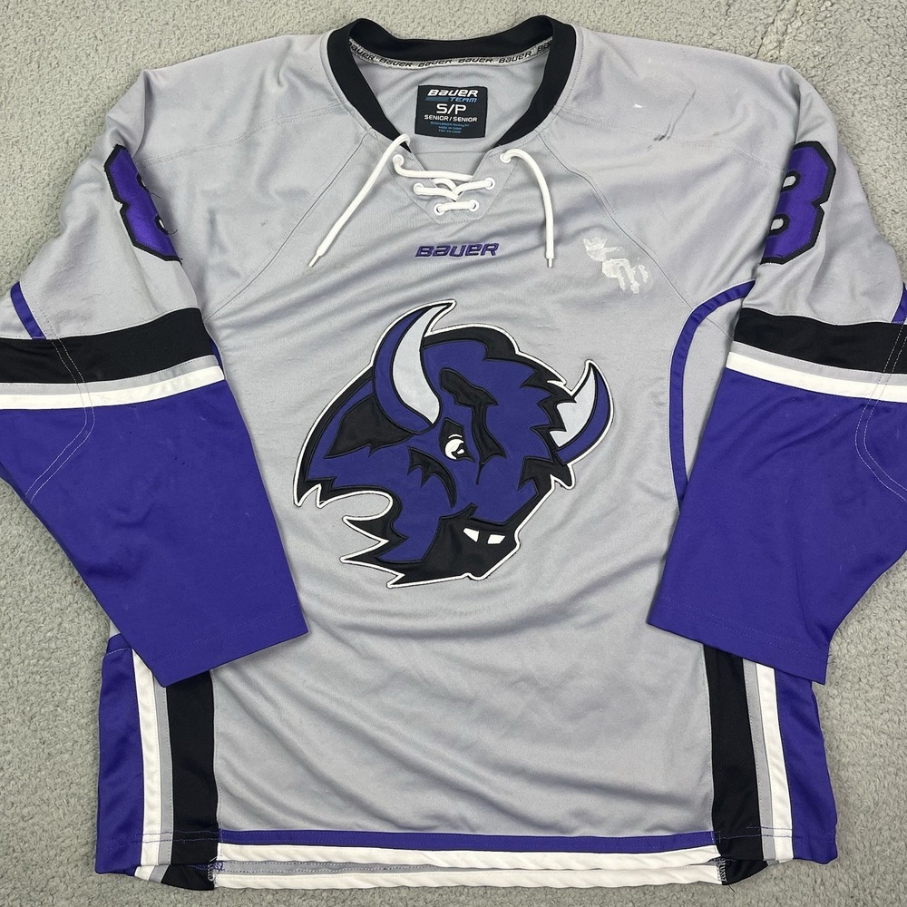 Buffalo Bison‎ Hockey Jersey Youth Association Minnesota Purple Grey Bauer